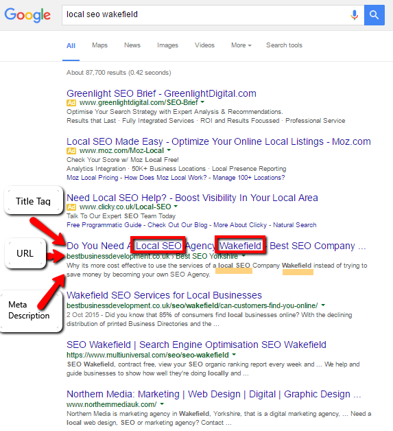 Wakefield SEO Agency - SERP listing