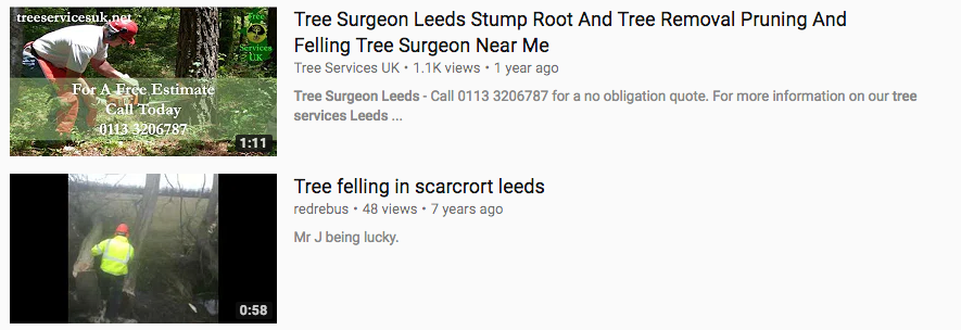 tree surgeon thumbnails video marketing